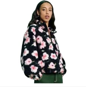 Sandy Liang Floral Print Sherpa Faux Fur Jacket Size Med. NWOT
